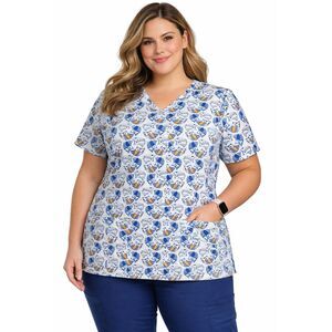 Cherokee Medical Nurse Scrub Top Women's 2XL Owl Print V-Neck NWT #F